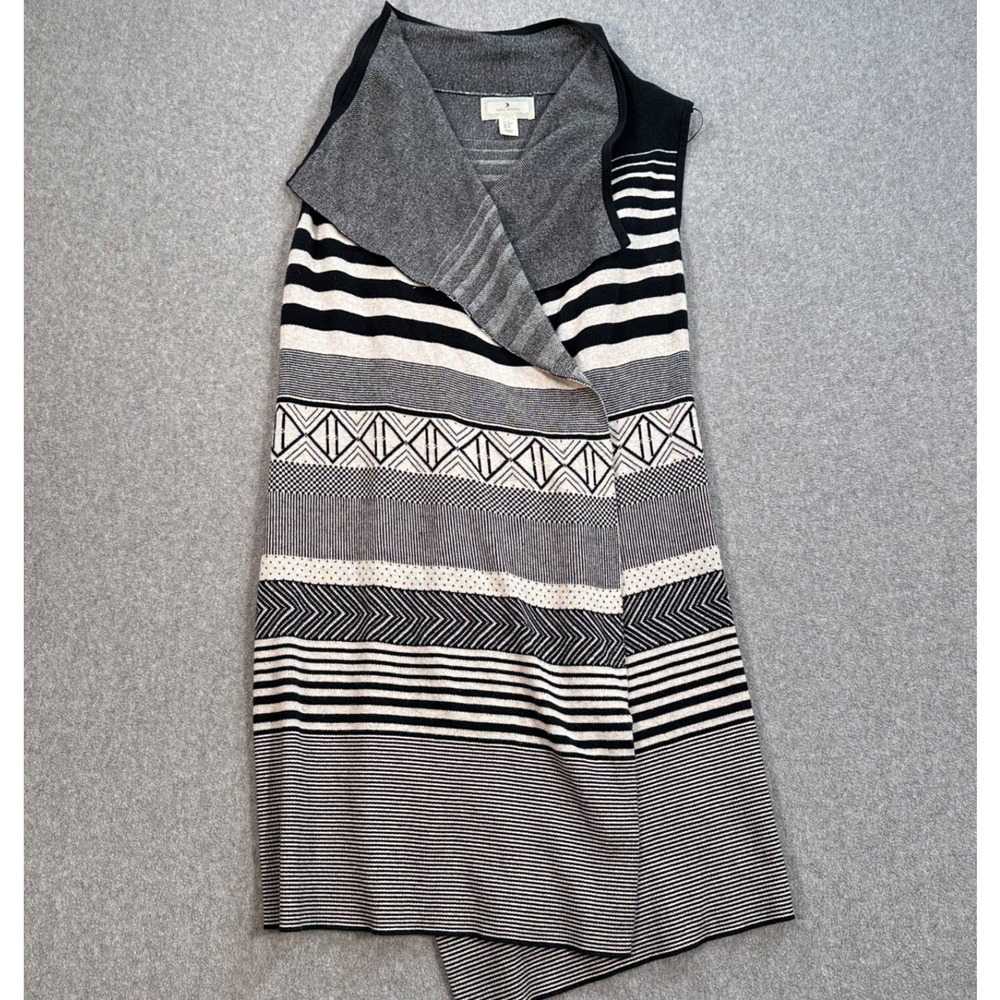 Ruby Moon Open Cardigan Vest Women's Medium Boho Duster Stripes Black White
